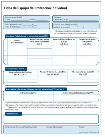 Ficha del Equipo de Protección Individual